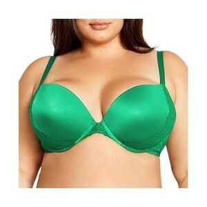 City Chic Allure Push Up Satin Padded Underwire Boudoir Sexy Bra Size 42C Green‎